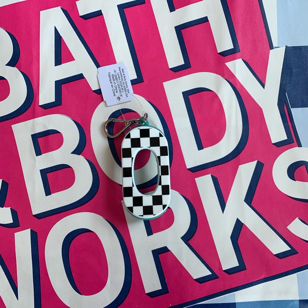 Bath & Body Works Pink Shopper Bag with Black & White Checker Keychain
